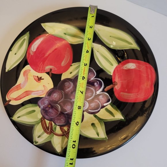Hand-Painted Tabletops Gallery Midnight Fruit Dinner Plate 12" Black With Apple - Picture 4 of 6